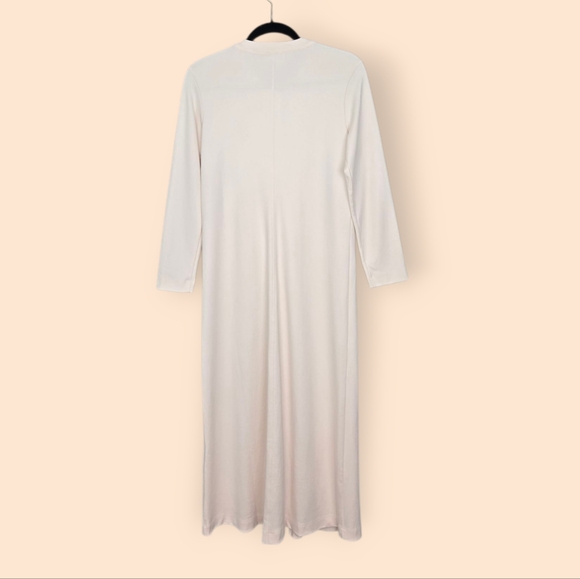 Ayr Serenity Now Cream Pima Cotton 90s Maxi Dress L Button Front Minimalist - Picture 3 of 11